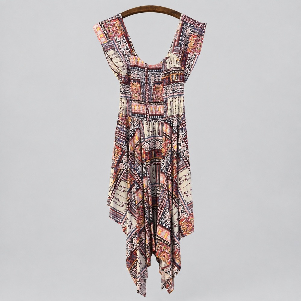 Shore Drive Dress PLUS One Size Patchwork Print Henkie Hem Multicolor Boho Artsy